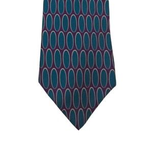 Ferrell Reed Neiman Marcus Vintage Silk Tie Teal Purple Geometric Oval Pattern